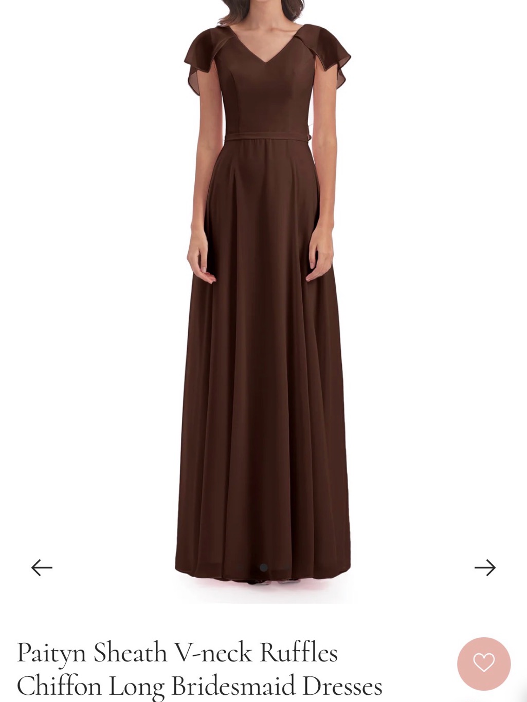 Sheath V-Neck Ruffle Chiffon Long Dress - Brown